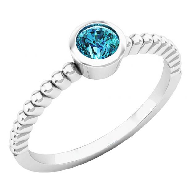 0.25 Carat (ctw) 14K White Gold Round Cut Blue Diamond Bridal solitaire Engagement Ring 1/4 CT