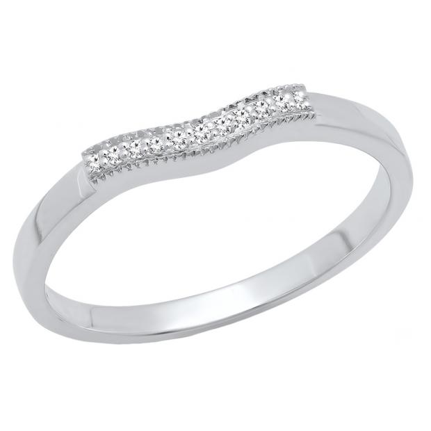 0.05 Carat (ctw) 10K White Gold Round White Diamond Ladies Wedding Anniversary Band Ring