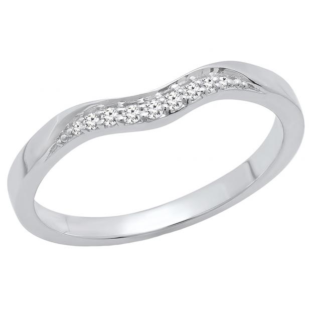 0.05 Carat (ctw) 10K White Gold Round White Diamond Ladies Anniversary Wedding Band Guard Ring