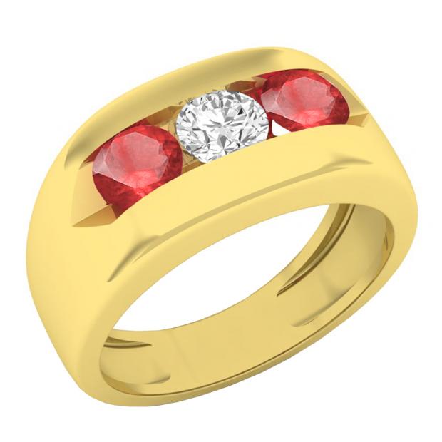 14K Yellow Gold 5 MM Round Ruby & Diamond Men