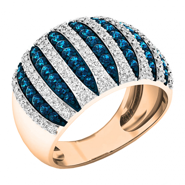 1.55 Carat (ctw) 10K Rose Gold Round Blue & White Diamond Ladies Cocktail Right Hand Ring 1 1/2 CT