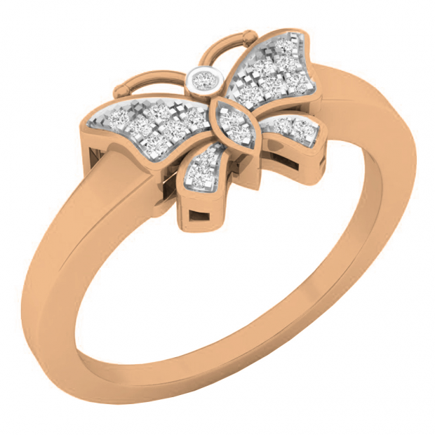 0.10 Carat (ctw) 10K Rose Gold Round White Diamond Cocktail Right Hand Butterfly Ring 1/10 CT