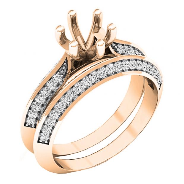 0.47 Carat (ctw) 10K Rose Gold Round Diamond Semi Mount Bridal Ring Set 1/2 CT (No Center Stone)