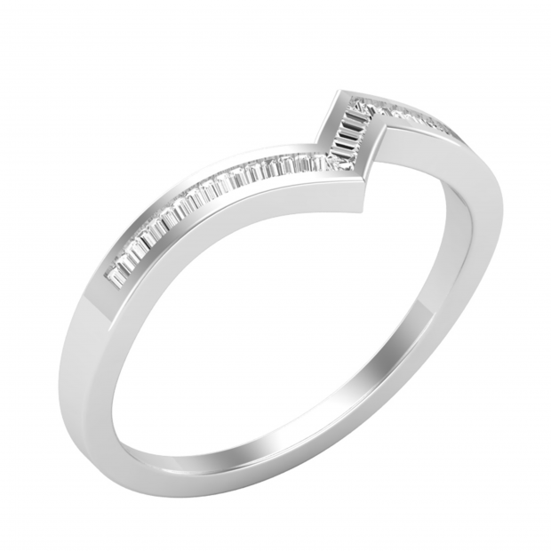 0.10 Carat (ctw) Baguette Diamond Chevron Stackable Wedding Band for Her 1/10 CT Sterling Silver