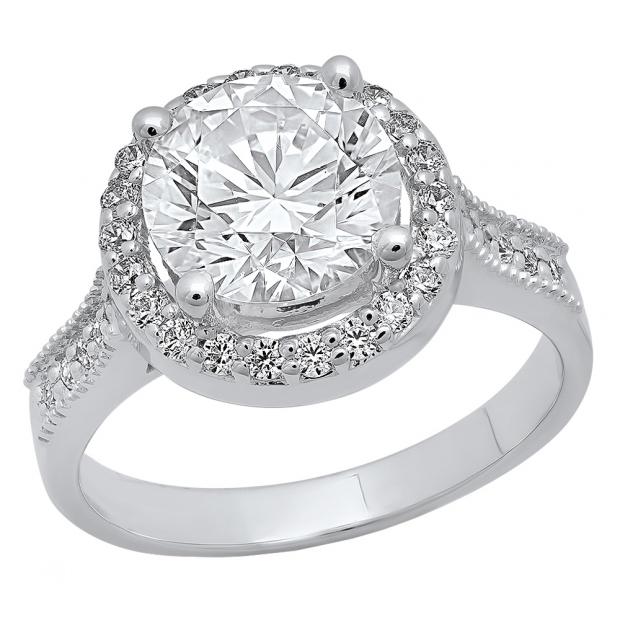4.10 Carat (ctw) 14K White Gold Round White Cubic Zirconia Ladies Bridal Engagement Ring