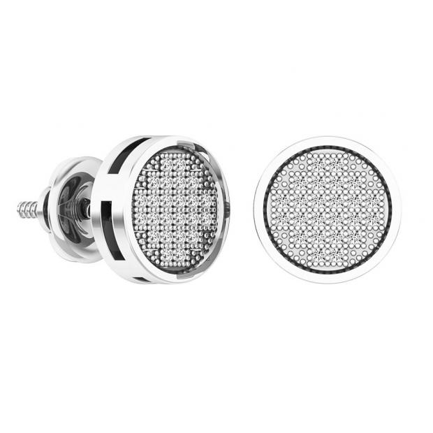 0.10 Carat (ctw) 10K White Gold Round White Diamond Ladies Circle Cluster Stud Earrings 1/10 CT