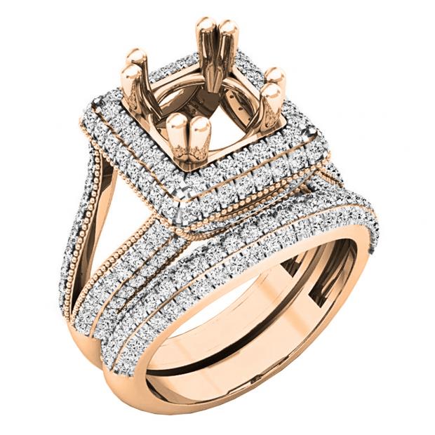 1.50 Carat (ctw) 10K Rose Gold Round Diamond Ladies Semi Mount Engagement Ring Set 1 1/2 CT