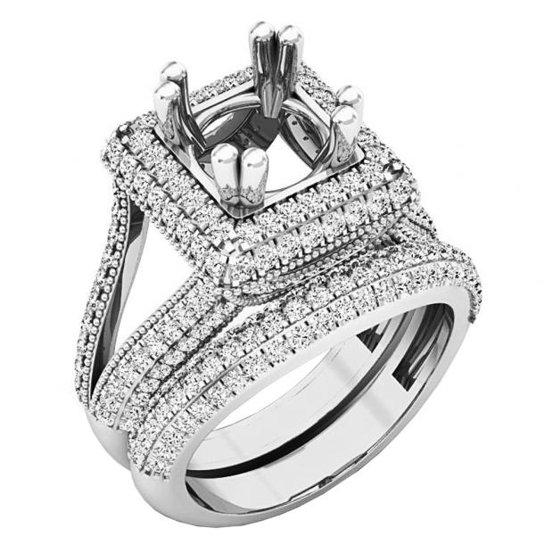 1.50 Carat (ctw) 10K White Gold Round Diamond Ladies Semi Mount Engagement Ring Set 1 1/2 CT