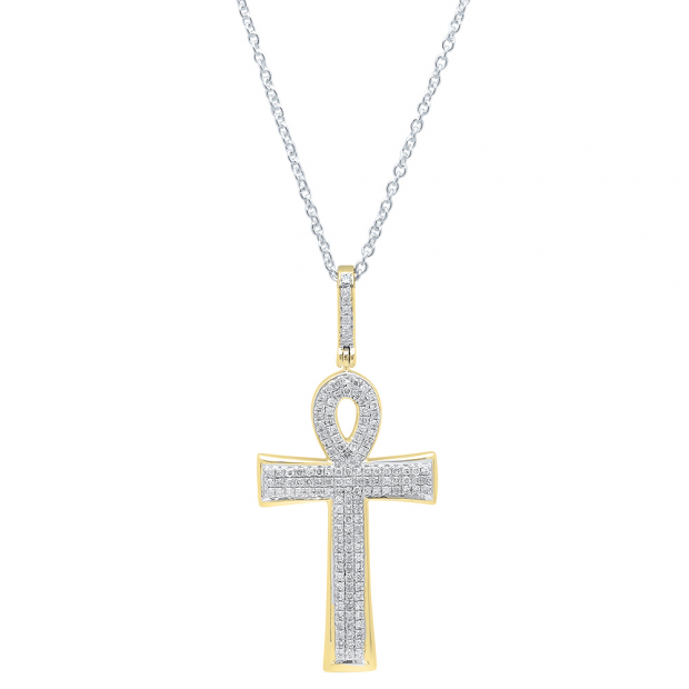 0.32 Carat (ctw) 10K Yellow Gold Round Diamond Ladies Ankh Cross Pendant 1/3 (Silver Chain Included)