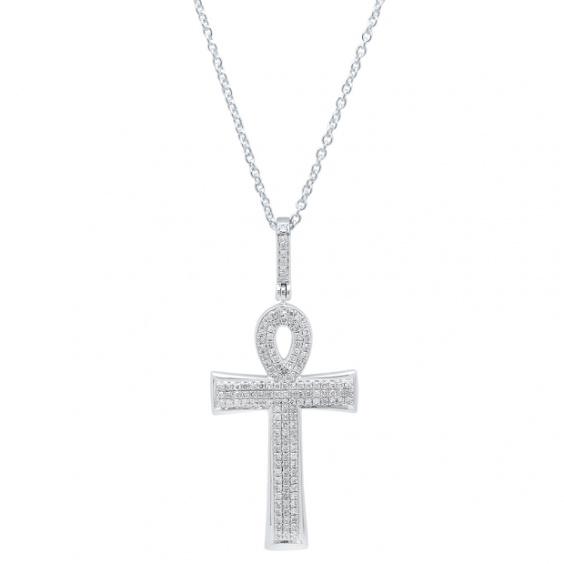 0.32 Carat (ctw) 14K White Gold Round Diamond Ladies Ankh Cross Pendant 1/3 (Silver Chain Included)