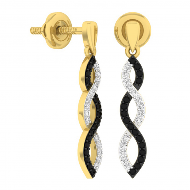 0.20 Carat (ctw) 10K Yellow Gold Black & White Round Diamond Ladies Dangles Earrings 1/5 CT