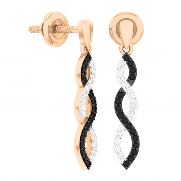 0.20 Carat (ctw) 18K Rose Gold Black & White Round Diamond Ladies Dangles Earrings 1/5 CT