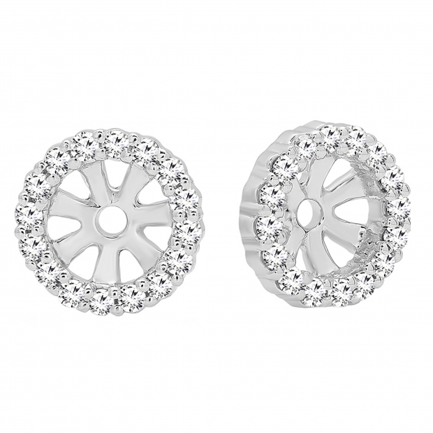 Round White Diamond Halo Removable Earring Jackets for Women in 10K White Gold (0.18 ctw, Color I-J, Clarity I2-I3)