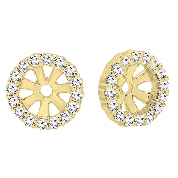 Round White Diamond Halo Removable Earring Jackets for Women in 14K Yellow Gold (0.18 ctw, Color I-J, Clarity I1-I2)