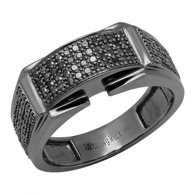 0.60 Carat (ctw) Black Rhodium Plated 14K White Gold Round Black Diamond Men