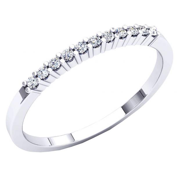 0.11 Carat (ctw) 10K White Gold Round Cut White Diamond Ladies Stackable Anniversary Band
