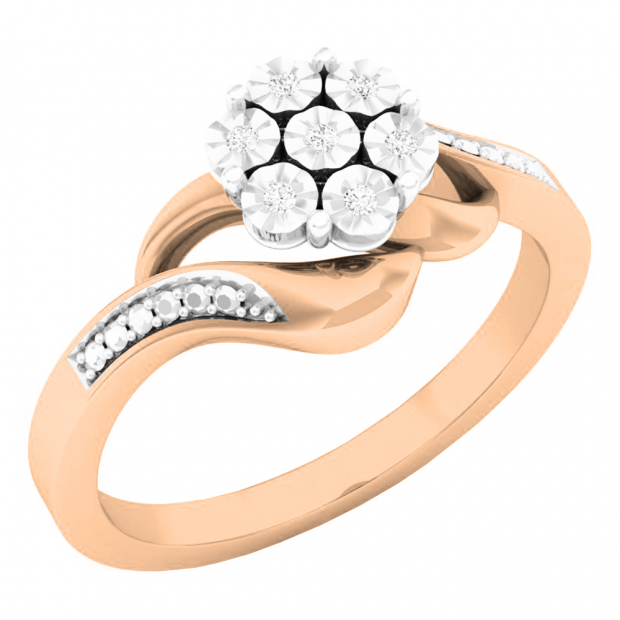 0.05 Carat (ctw) 18K Rose Gold Round White Diamond Ladies Cluster Flower Fashion Right Hand Ring