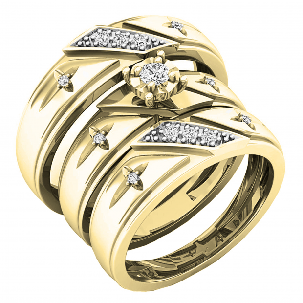 0.18 Carat (ctw) 10K Yellow Gold Round White Diamond Men & Women