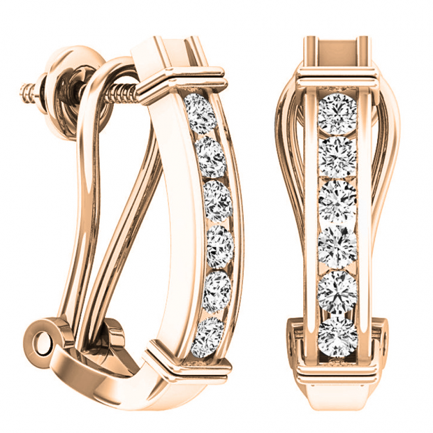 0.50 Carat (ctw) 10K Rose Gold Round Cut White Diamond Ladies Fashion Huggies Hoop Earrings 1/2 CT