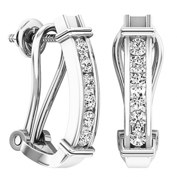 0.50 Carat (ctw) 10K White Gold Round Cut White Diamond Ladies Fashion Huggies Hoop Earrings 1/2 CT
