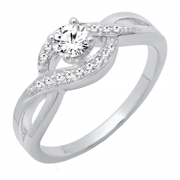 0.40 Carat (ctw) 10K White Gold Round White Diamond Ladies Swirl Split Shank Bridal Promise Ring
