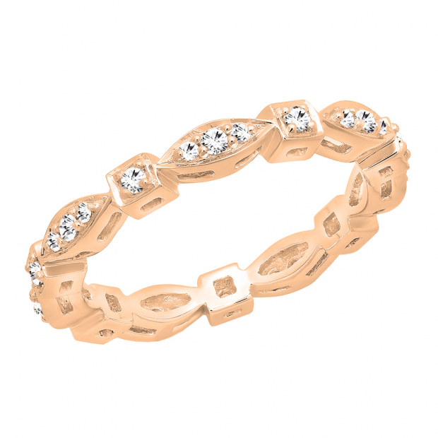 0.30 Carat (ctw) 10K Rose Gold Round White Diamond Ladies Vintage Wedding Stackable Band 1/3 CT