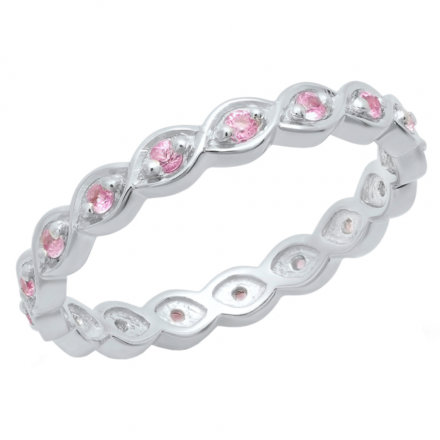 0.30 Carat (ctw) Sterling Silver Round Pink Sapphire Ladies Anniversary Stackable Band Ring 1/3 CT