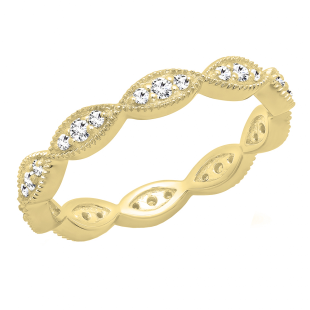 0.30 Carat (ctw) 10K Yellow Gold Round White Diamond Ladies Vintage Stackable Wedding Band 1/3 CT