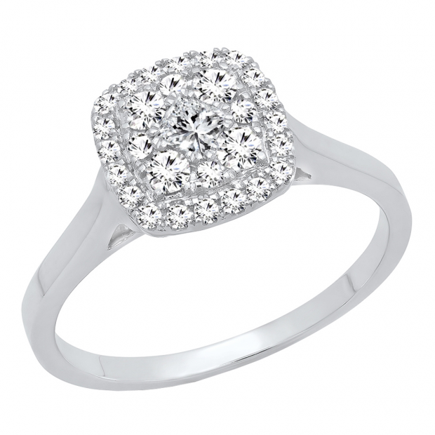 0.55 Carat (ctw) 10K White Gold Princess & Round Cut Diamond Ladies Vintage Engagement Ring 1/2 CT