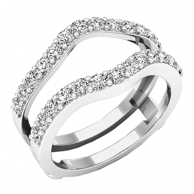 1.60 Carat (ctw) 18K White Gold Round Cut Cubic Zirconia Ladies Wedding Enhancer Guard Double Ring