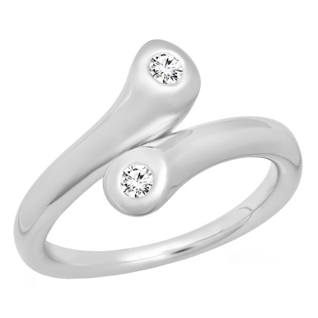 0.24 Carat (ctw) 10K White Gold Round Diamond Ladies Two Stone Bypass Style Right Hand Ring 1/4 CT