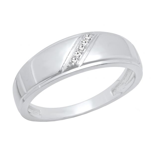 0.03 Carat (ctw) 10K White Gold Round Cut White Diamond Men