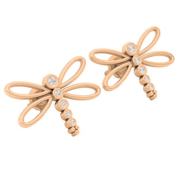 0.15 Carat (ctw) 18K Rose Gold Round Cut White Diamond Ladies Butterfly Fashion Stud Earrings