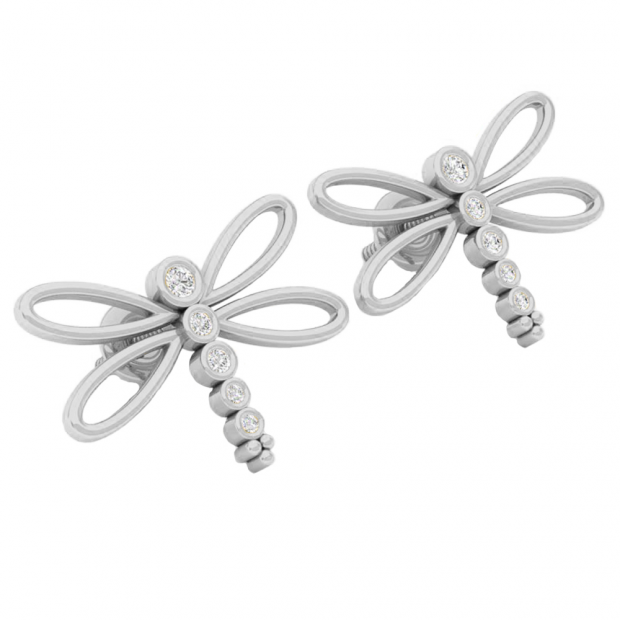 0.15 Carat (ctw) 18K White Gold Round Cut White Diamond Ladies Butterfly Fashion Stud Earrings