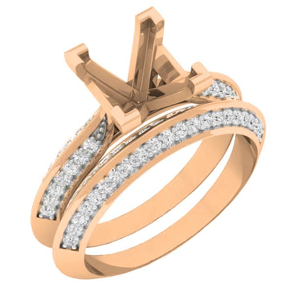 0.50 Carat (ctw) 10K Rose Gold Round Diamond Ladies Semi Mount Bridal Engagement Ring Set 1/2 CT