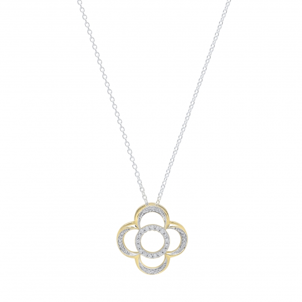 0.25 Carat (ctw) 14K Yellow Gold Round Cut White Diamond Ladies Vintage Style Clover Pendant 1/4 CT