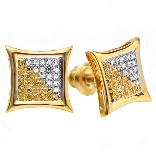 0.11 Carat (ctw) 18K Yellow Gold Plated Sterling Silver White & Yellow Diamond Stud Earrings