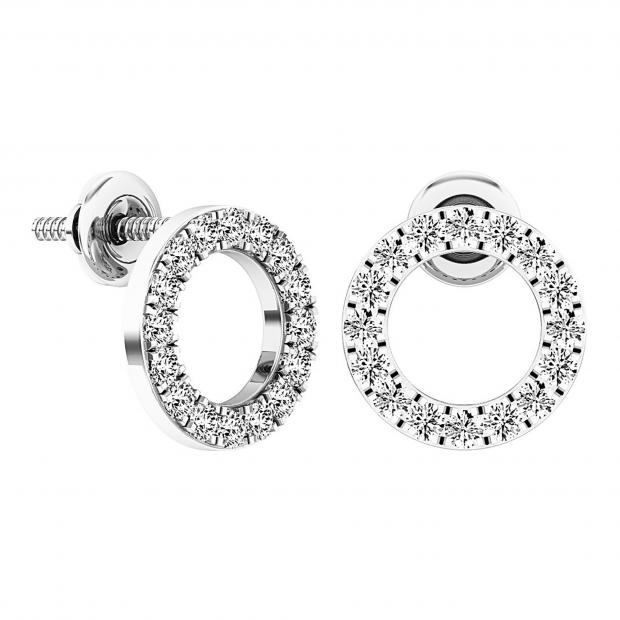 Round White Diamond Hollow Circle Shape Screwback Stud Earrings for Women (0.50 ctw, Color I-J, Clarity I2-I3) in 925 Sterling Silver