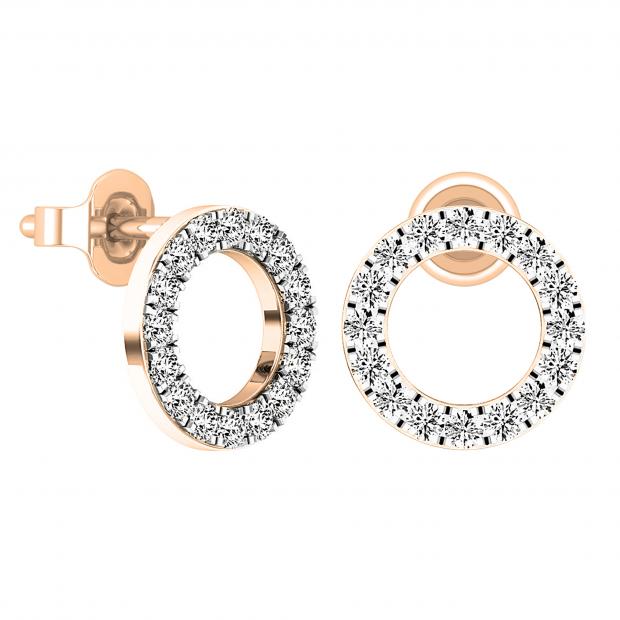 Round White Diamond Hollow Circle Shape Pushback Stud Earrings for Women (0.50 ctw, Color I-J, Clarity I2-I3) in 10K Rose Gold