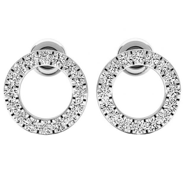 Round White Diamond Hollow Circle Shape Pushback Stud Earrings for Women (0.50 ctw, Color I-J, Clarity I2-I3) in 10K White Gold