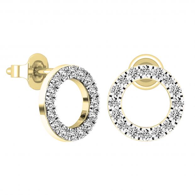 Round White Diamond Hollow Circle Shape Pushback Stud Earrings for Women (0.50 ctw, Color I-J, Clarity I2-I3) in 10K Yellow Gold