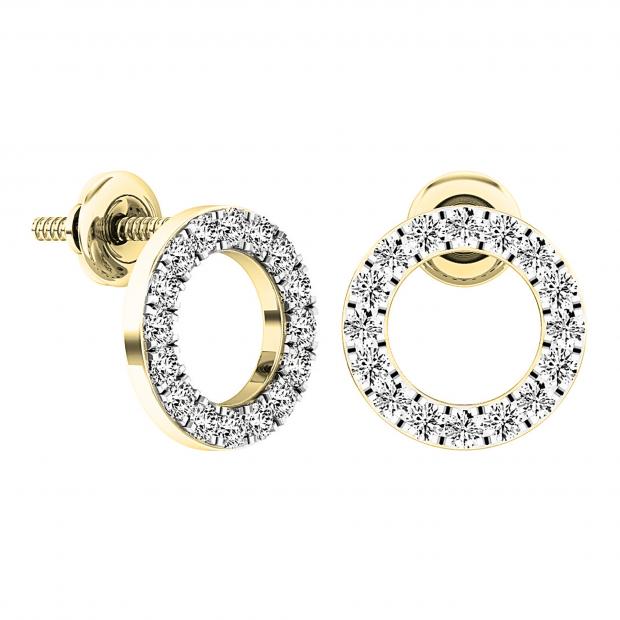 Round White Diamond Hollow Circle Shape Screwback Stud Earrings for Women (0.50 ctw, Color I-J, Clarity I2-I3) in 10K Yellow Gold