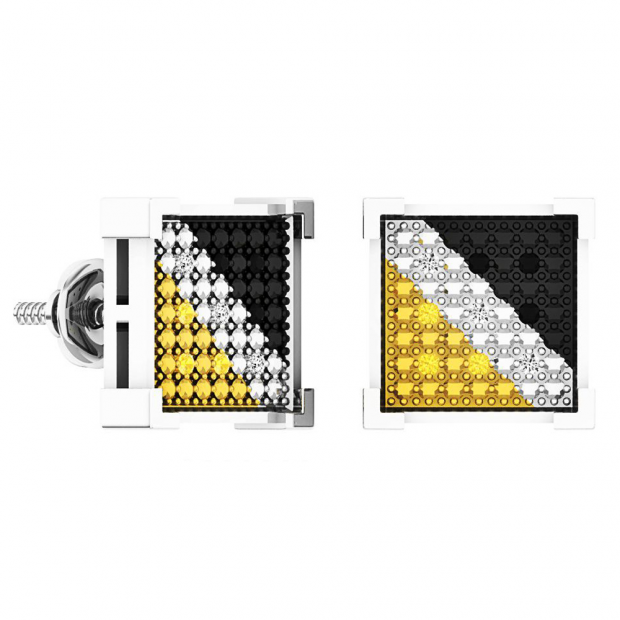 0.05 Carat (ctw) Sterling Silver Yellow White & Black Diamond Kite Shape Mens Hip Hop Stud Earrings