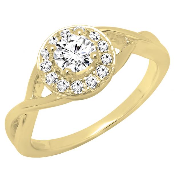 0.60 Carat (ctw) 10K Yellow Gold Round White Diamond Ladies Swirl Bridal Halo Engagement Ring