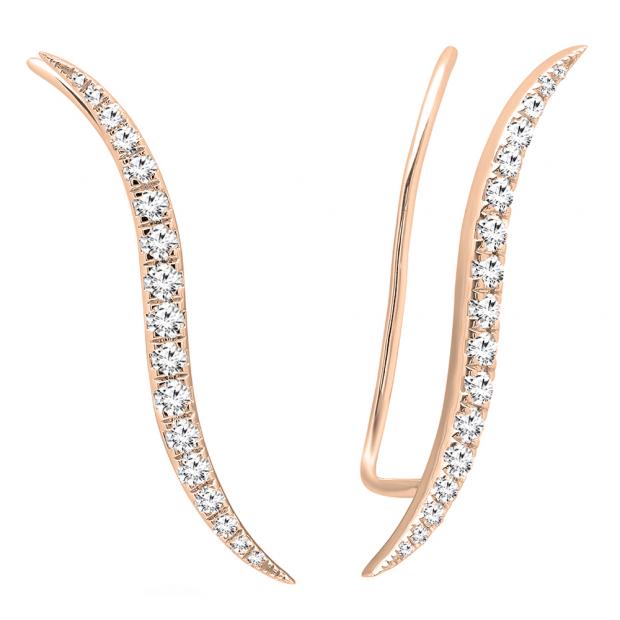 0.70 Carat (ctw) 14K Rose Gold Round Cut White Diamond Ladies Climber Earrings 3/4 CT