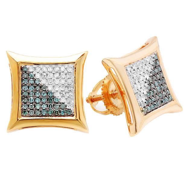 0.38 Carat (ctw) 18k Yellow Gold Plated Sterling Silver White & Blue Diamond Micro Pave Setting Kite Shape Stud Earrings