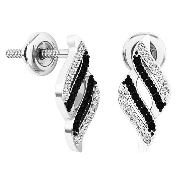 0.18 Carat (Ctw) Sterling Silver Round Cut Black & White Diamond Ladies Swirl Fashion Stud Earrings