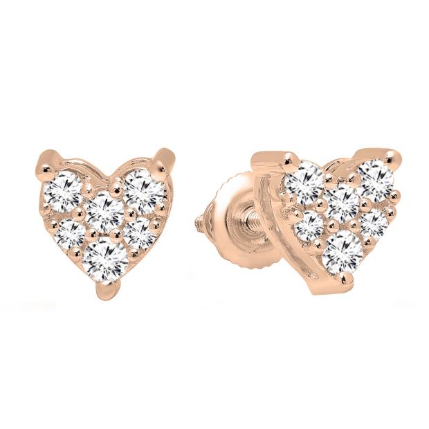 0.33 Carat (Ctw) 10K Rose Gold Round Cut White Diamond Ladies Heart Shape Stud Earrings 1/3 CT