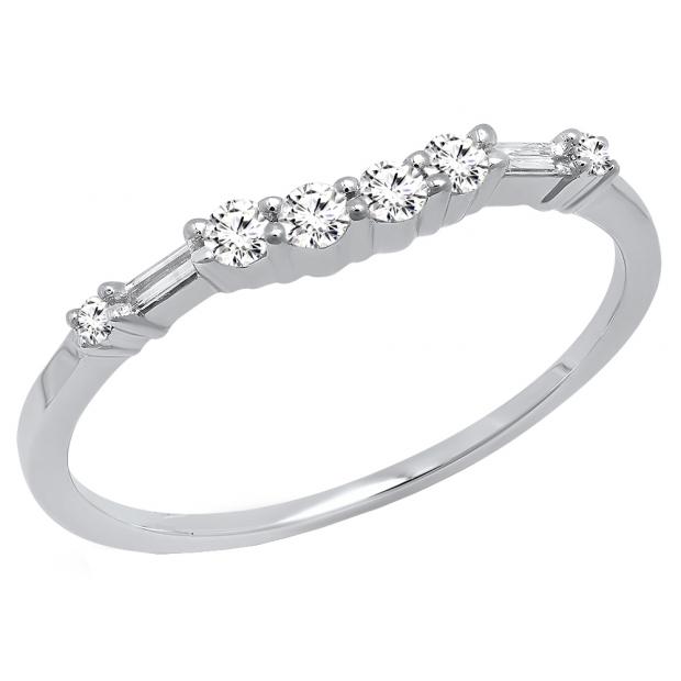 0.22 Carat (ctw) 10K White Gold Round & Baguette Cut Diamond Ladies Anniversary Wedding Band 1/4 CT