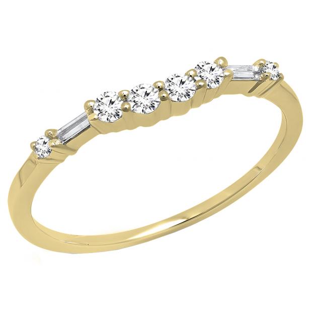 0.22 Carat (ctw) 14K Yellow Gold Round & Baguette Cut Diamond Ladies Anniversary Wedding Band 1/4 CT